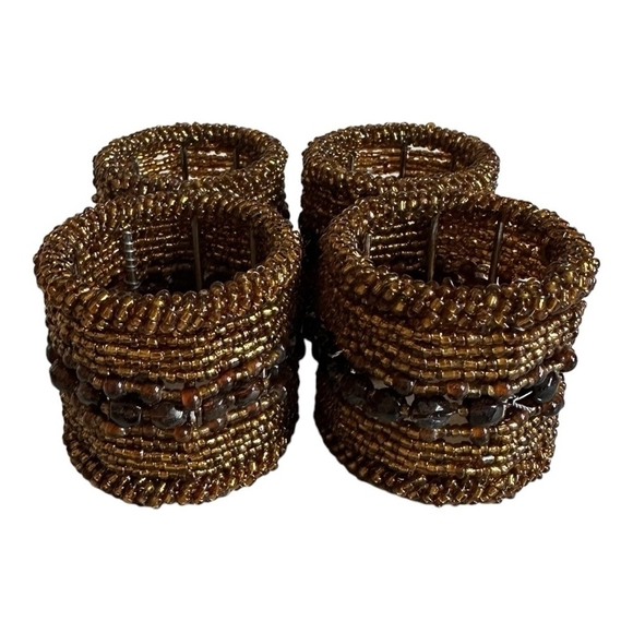 Vintage Set of 4 Copper Handmade Micro Beaded Napkin Rings Moroccan Napkin Rings - Picture 4 of 9